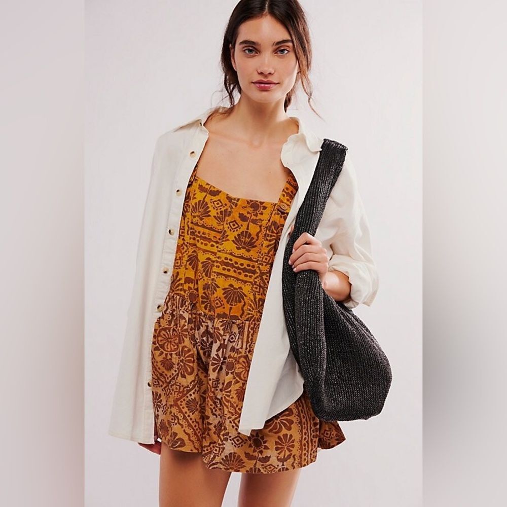 Free People Palm Bay Printed Shortalls Romper in Dessert Combo Size Large